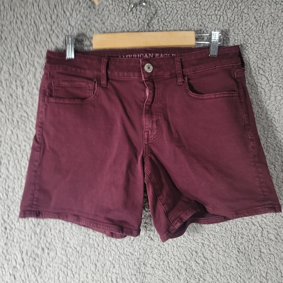 American Eagle Outfitters Pants - American Eagle Jean Shorts Womens 12 Red Burgundy Midi Mid Rise Stretch Denim